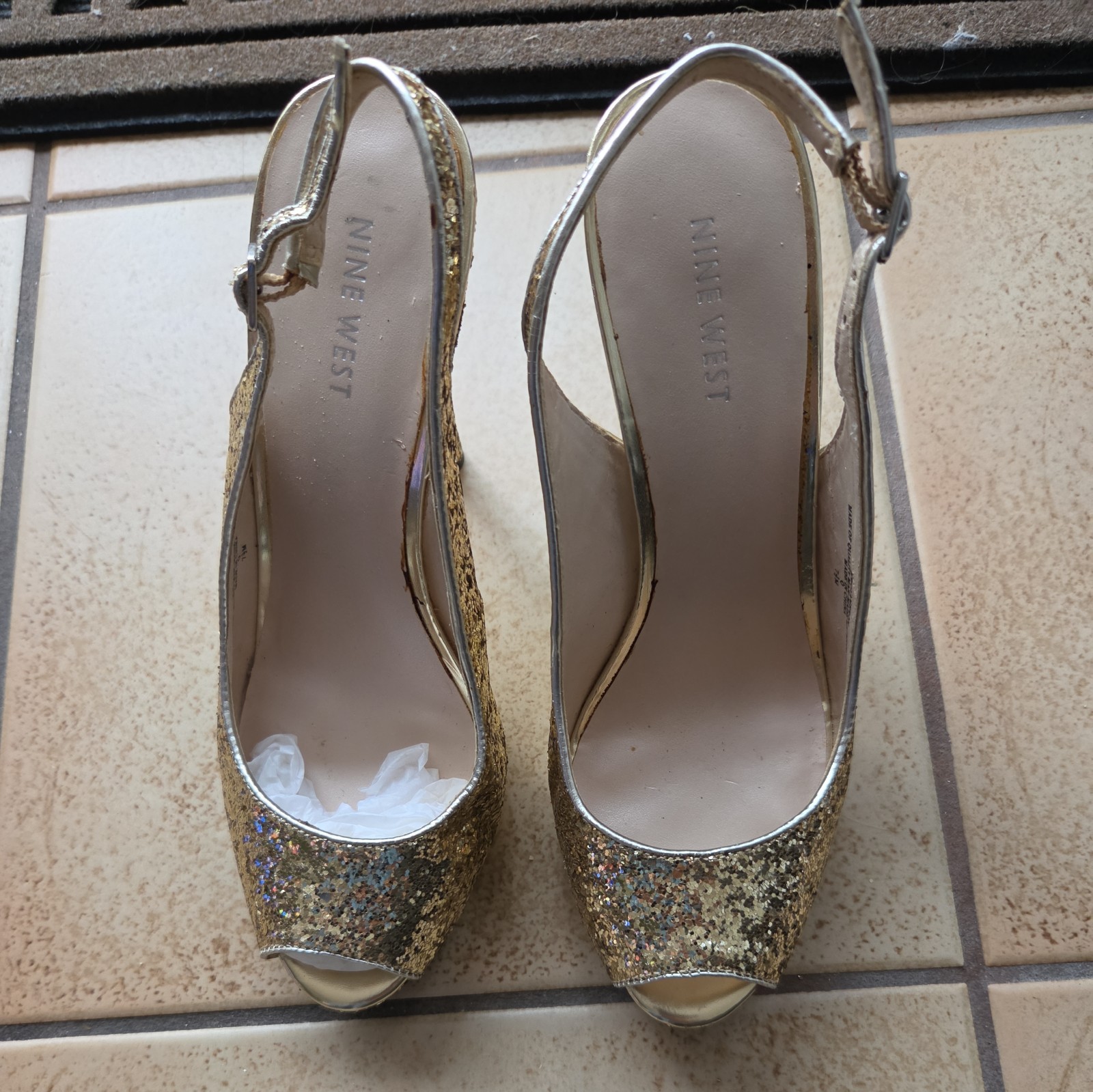 NINE WEST All That Glitter is GOLD Slingbacks High Heels Women Shoes Sz 7.5 👣b4