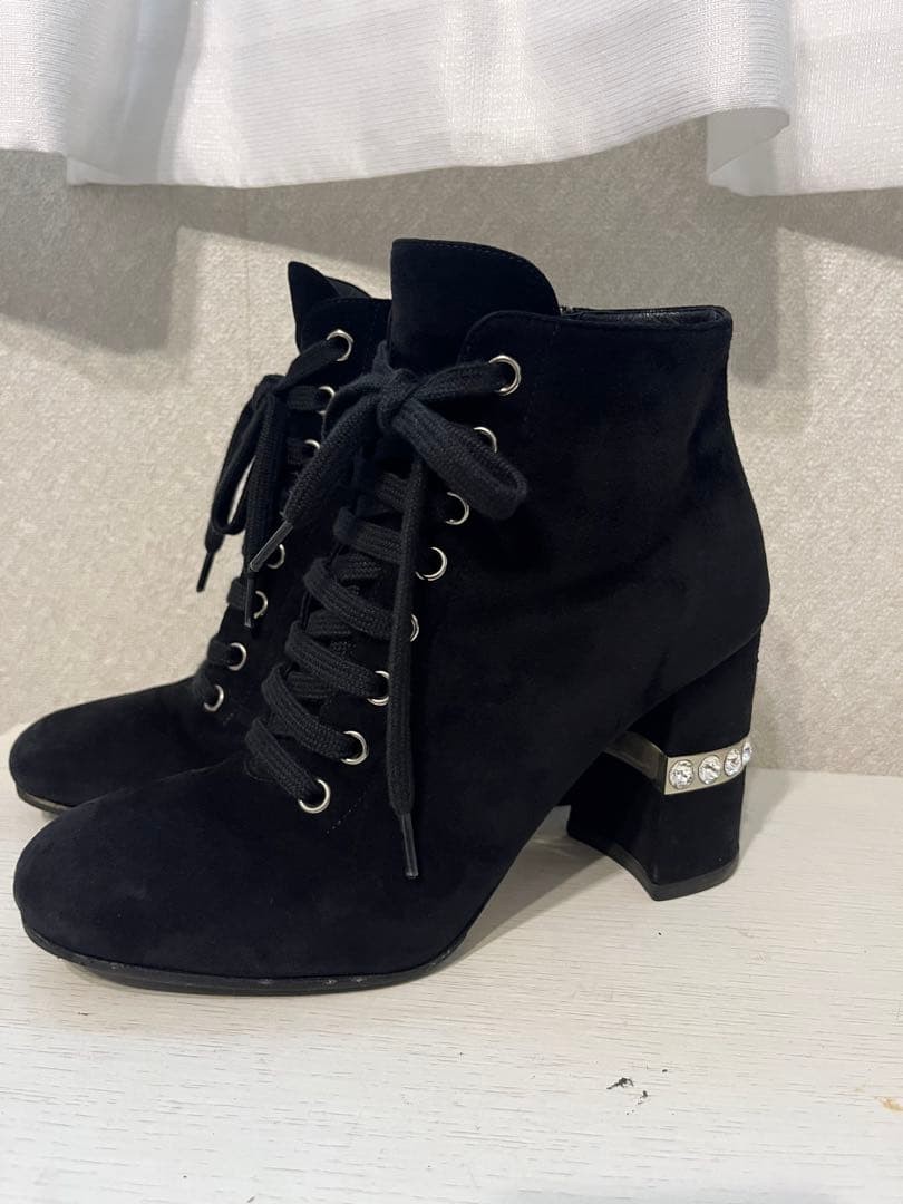 MIU MIU Short Boots Shoes Bijou EU 35.5 US 5.5 Suede Black Authentic