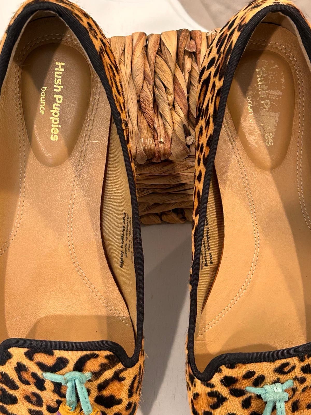 Hush Puppies Leopard Calf Hair Tassel Loafers Women’s US 8 Wide Bounce Flats