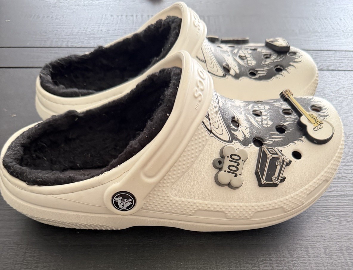 Luke Combs X Classic Lined Crocs Skully W8/M6 White Black Clogs W/Custom Jibbiz