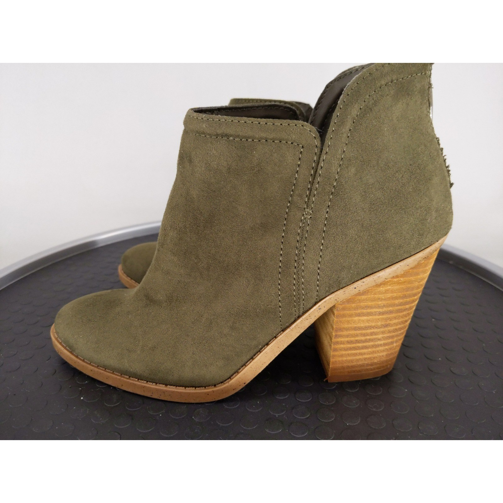 Joie Kayden Ankle Boots Womens 6.5 Olive Green Suede Textile Stacked Block Heel