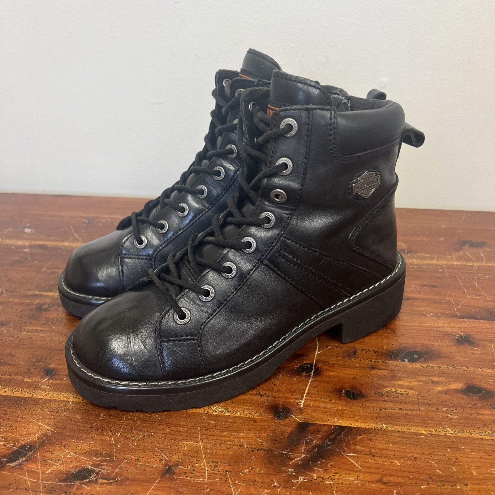 Vintage Harley-Davidson Motorcycle Boots Women’s 9 Leather Side Zip Distressed