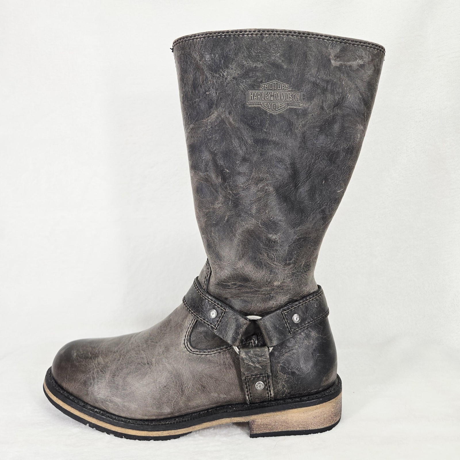 Harley Davidson Boots Womens 9.5 Gray Salley Harness Biker Motorcycle Side Zip