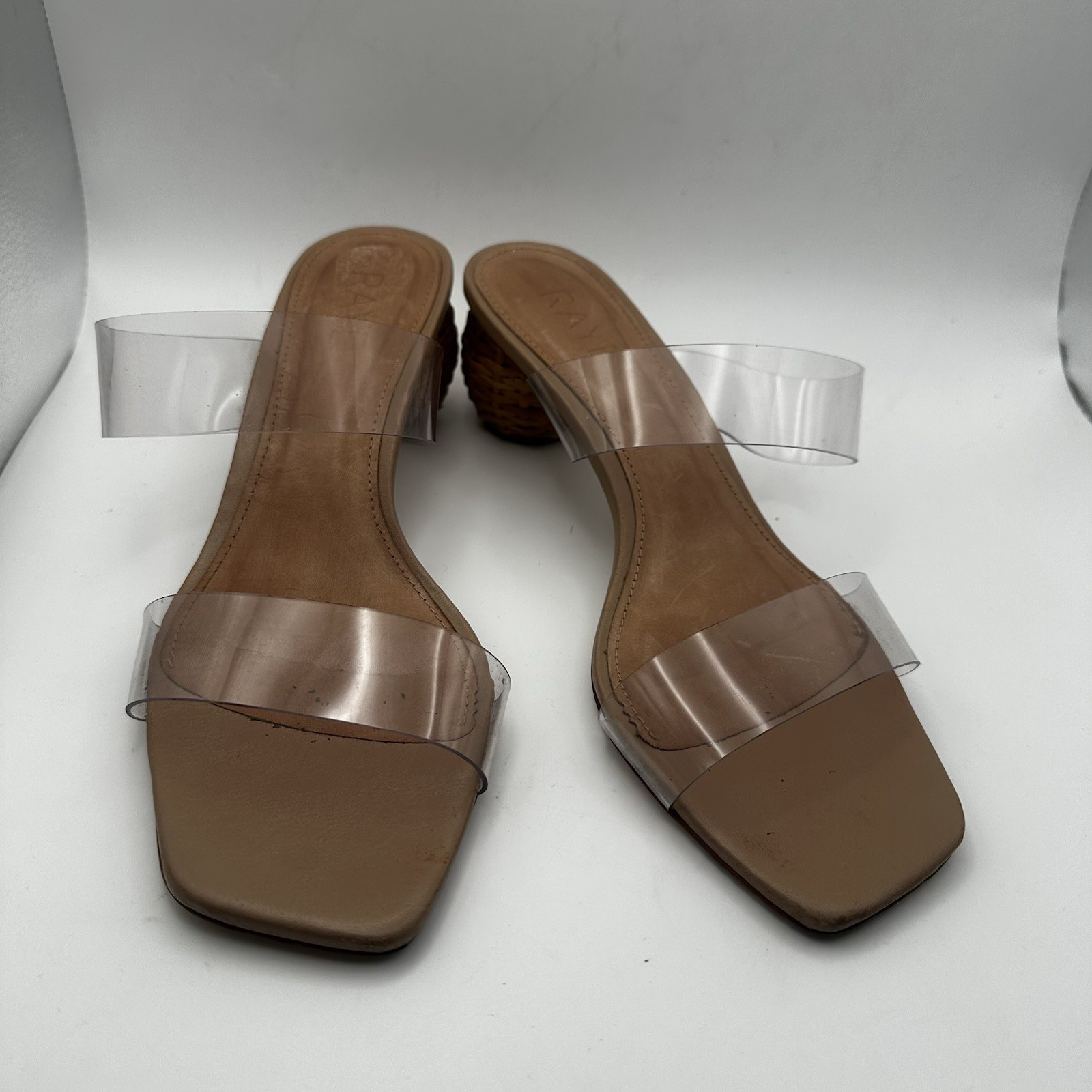 Raye Jaden Heel Nude Clear Straps Square Woven Basket Heel 7.5 Revolve Boho Chic