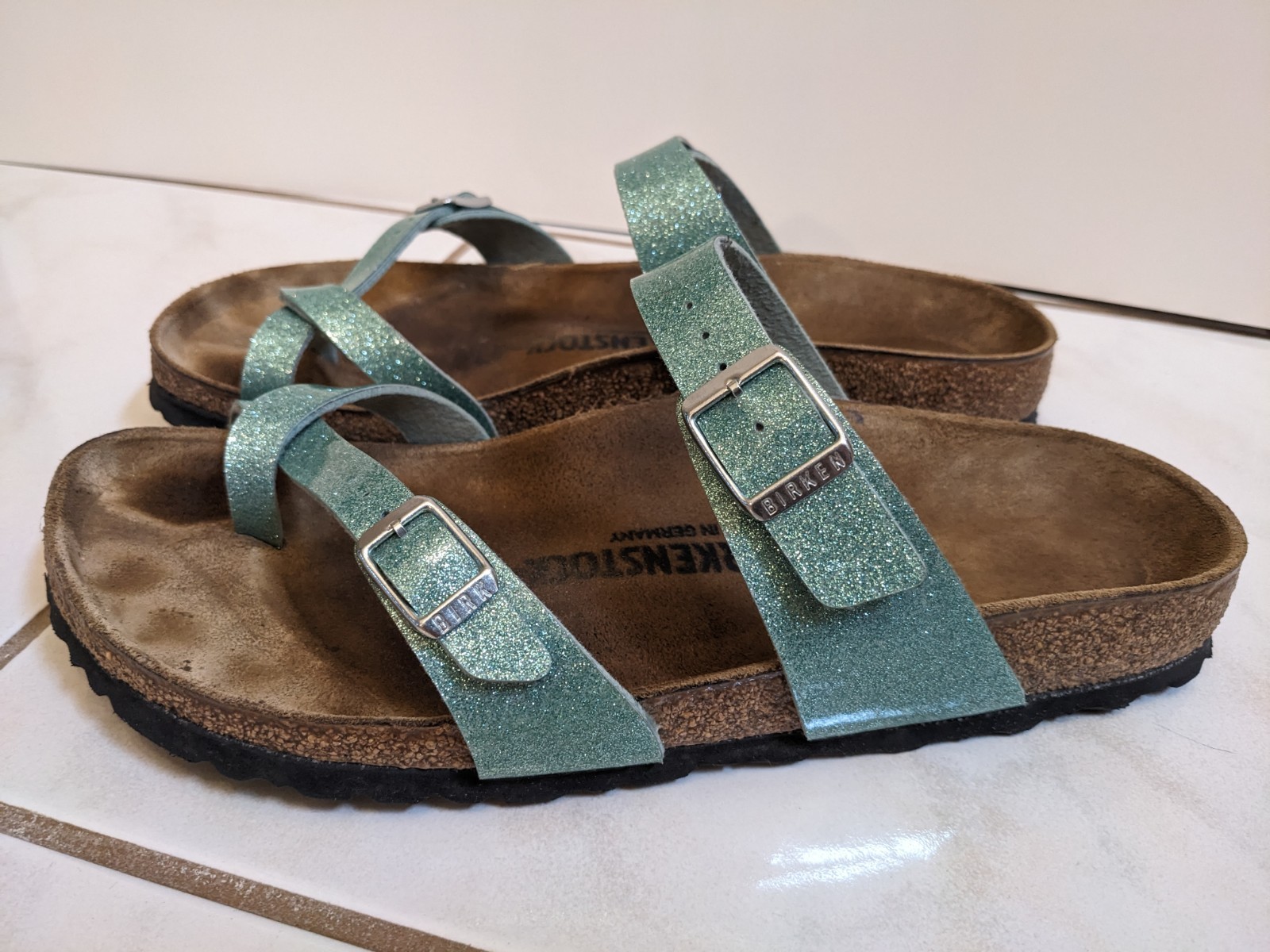 Mayari 41 glitter green Birkenstock sandals Narrow Fit