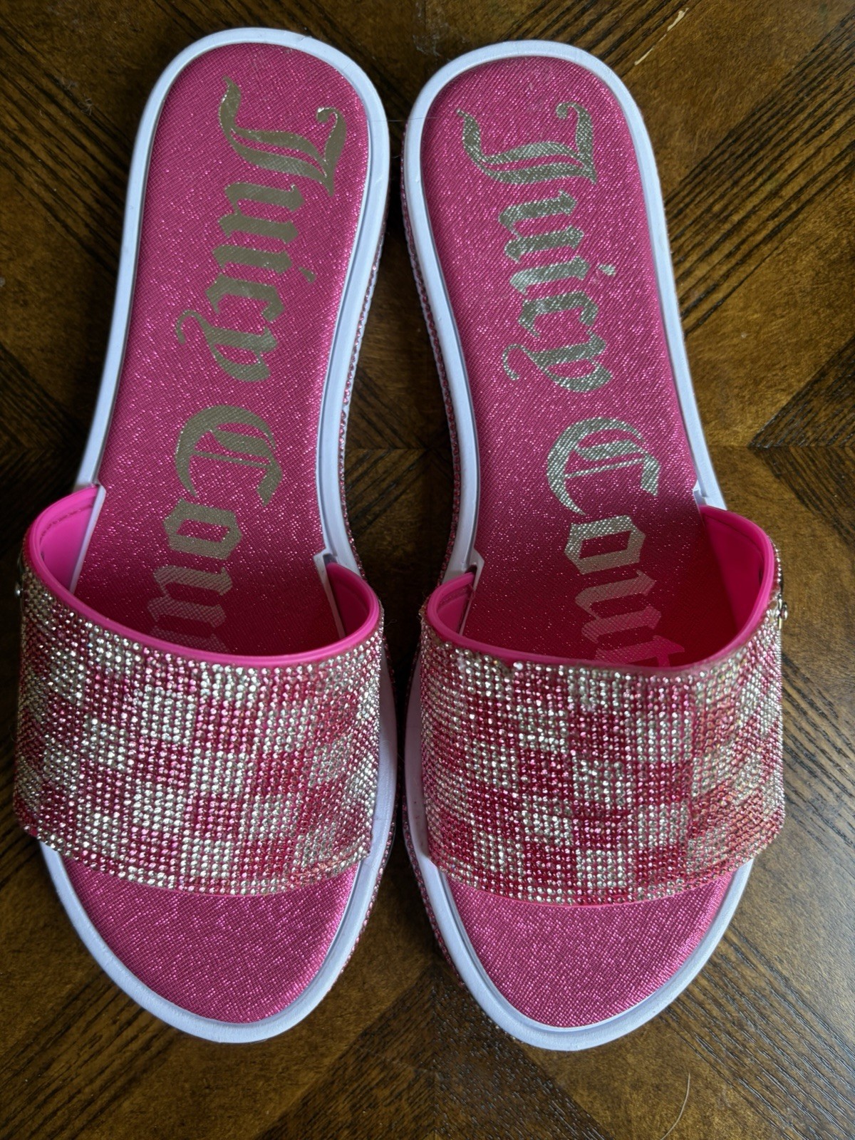 Juicy Couture Sparkly Checkered Slides Size 8.5