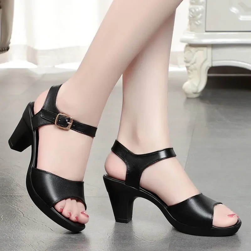 Women Heeled Sandals Low Chunky Heels Wedding Party Office Work Dress Sandals