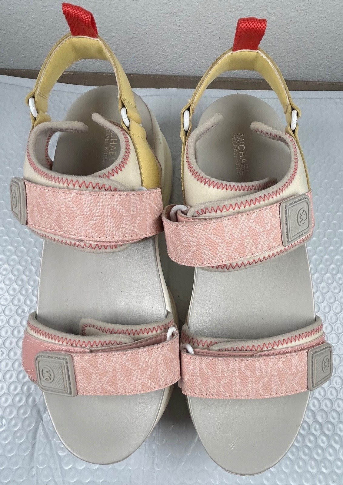 Michael Kors Maverick Sport Platform Wedge Sandal Pink Yellow Women’s Size 9M