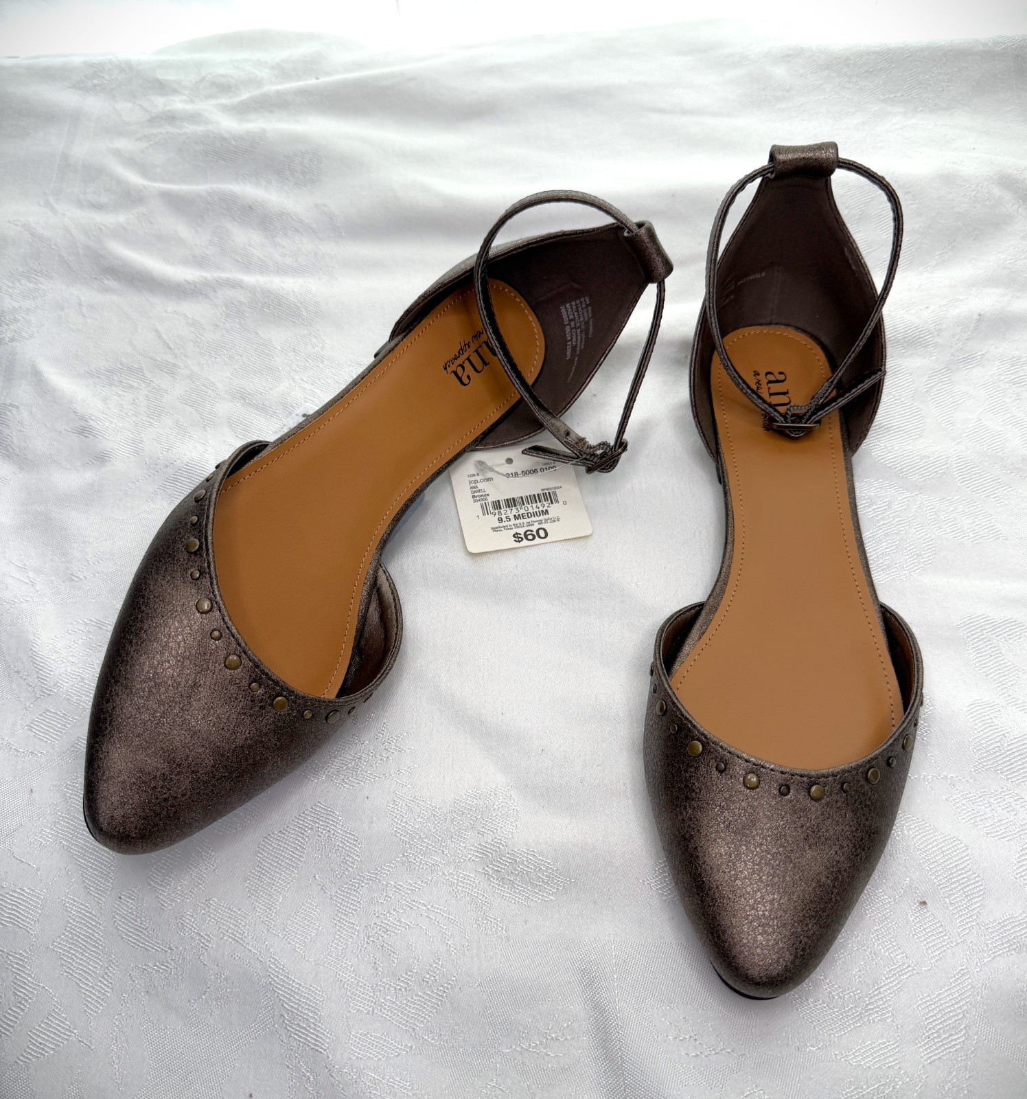 Ana Darell Bronze Pointed Closed Toe Ballet Flats Women’s 9.5 Medium