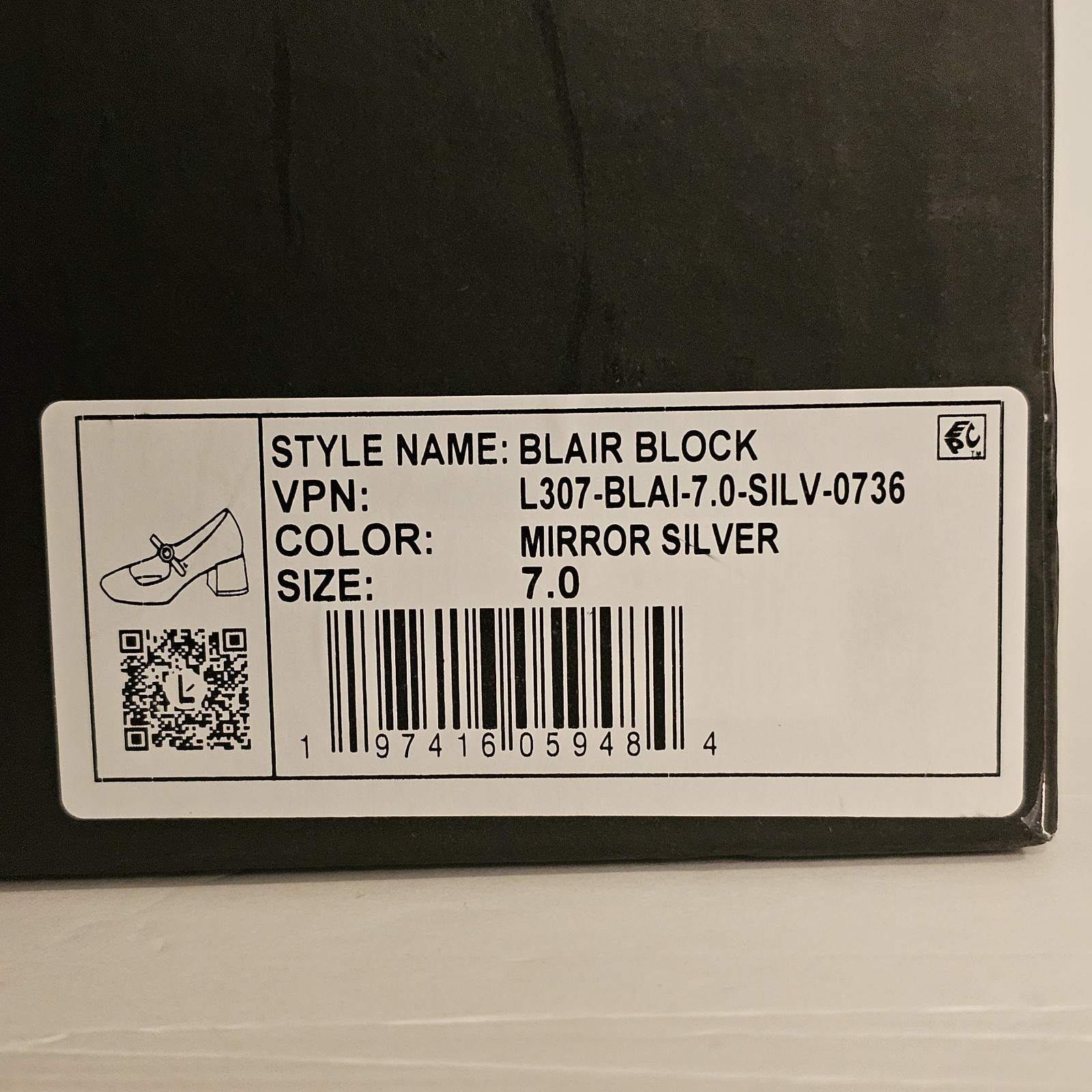 Larroude Blair Block Pump Mary Jane Women’s Mirror Silver Specchio Size 7