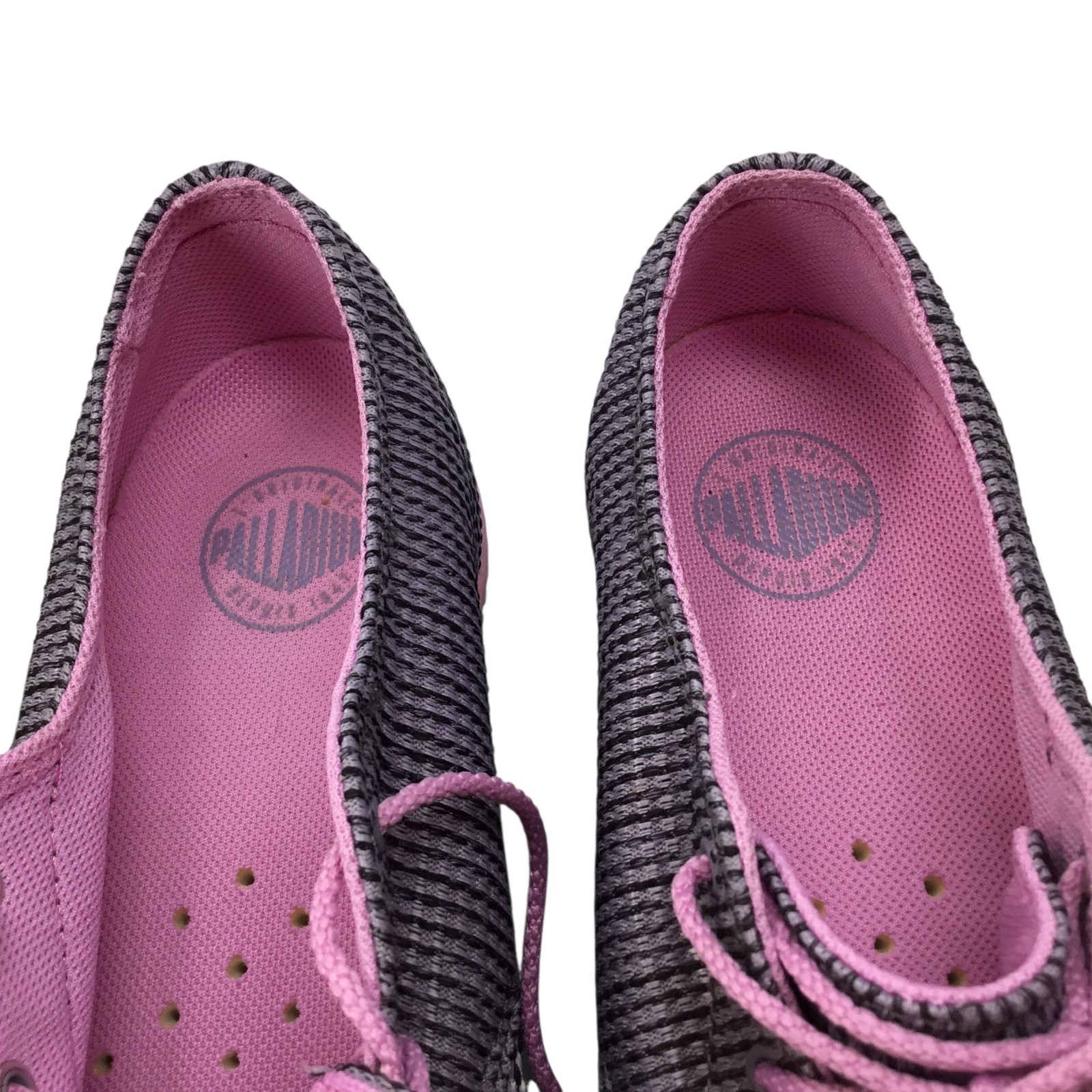 Palladium Slim Oxford Woven Sneakers Pink Black Womens Size 7.5 Lace Up Lug Sole