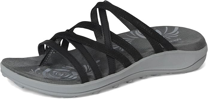 Merrell Women Harbor Post Sandal EVA Comfort Full Grain Leather Black WIDE Width