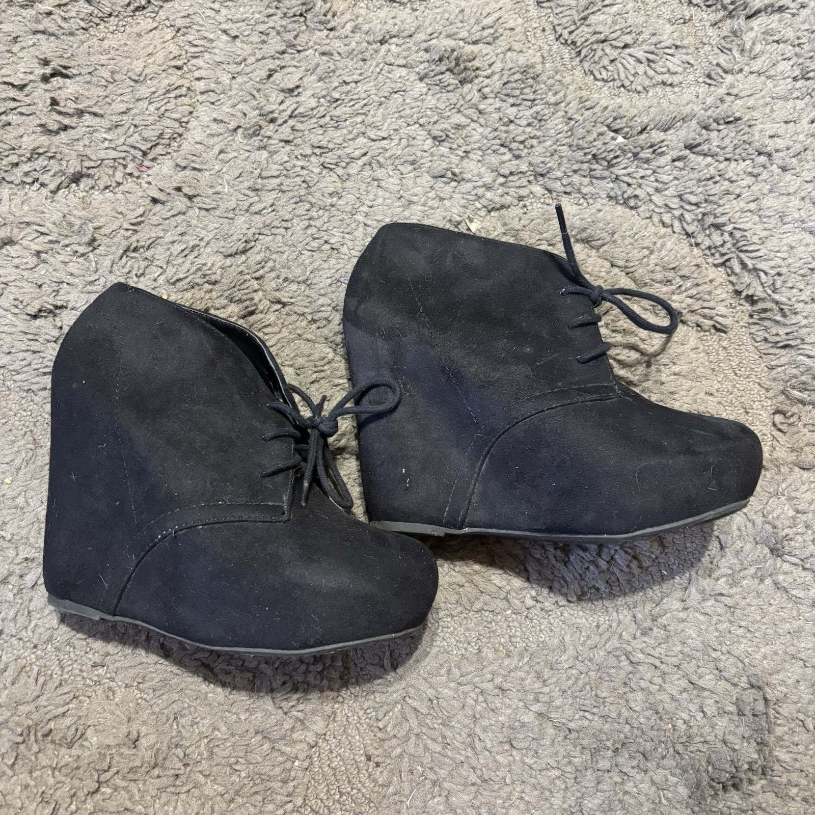 Black Suede Wedge Bootie Size 7/8