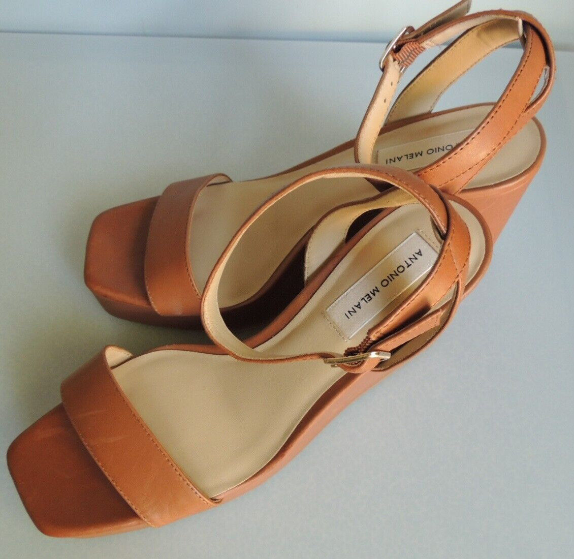 ANTONIO MELANI Wedge Platform Leather Sandal NWOB SZ 9 Light Brown GREAT PRICE!