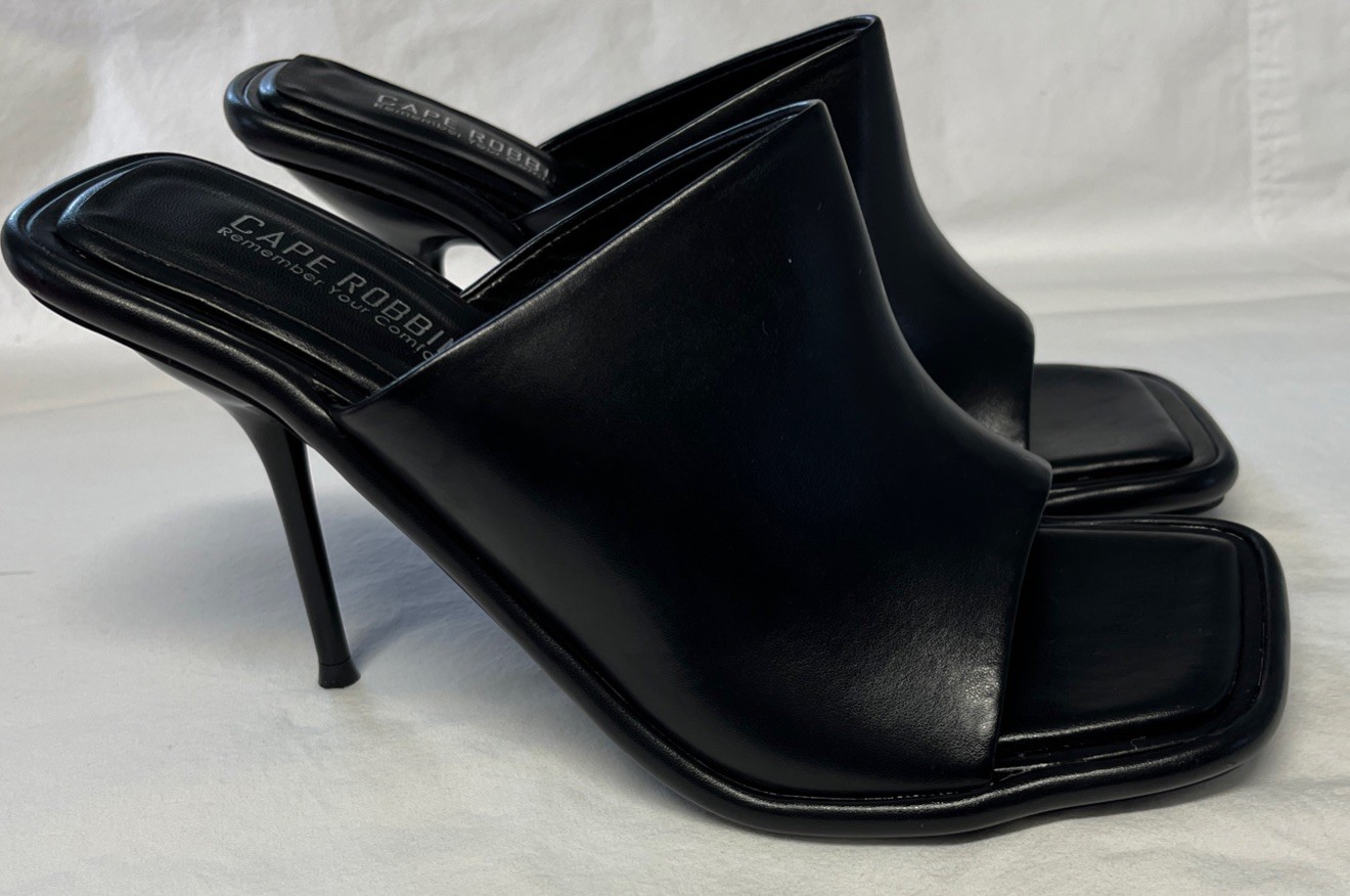 Cape Robbin Sz 11 Black Slide Ander Heels Sandals Open Square Toe Shoes NEW in B