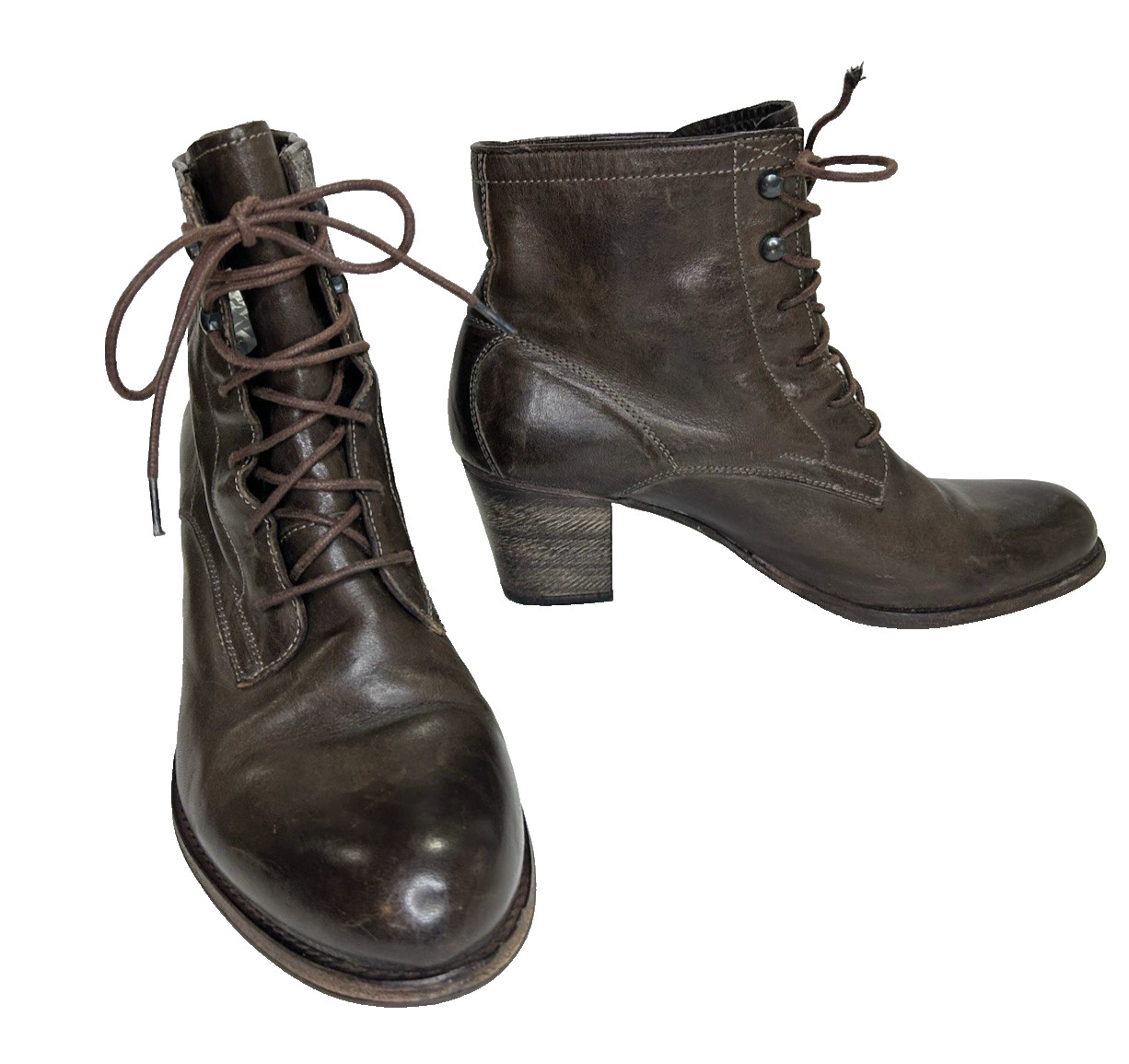 N.D.C. Made by Hand Ankle Boots Women 40 9.5 Brown Leather Lace-Up Heeled Spain