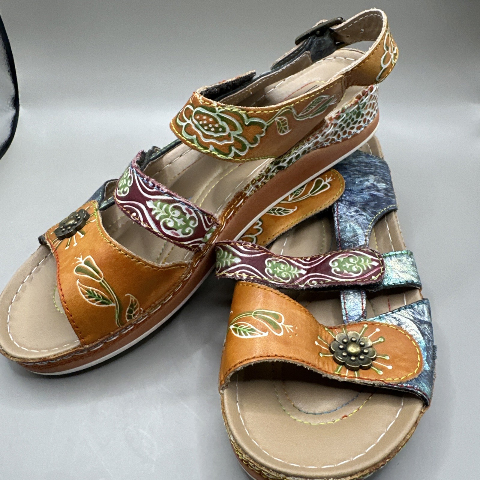 L’ARTISTE SPRING STEP SUMACAH WOMEN’S LEATHER SANDALS SZ 38 HAND PAINTED NICE!