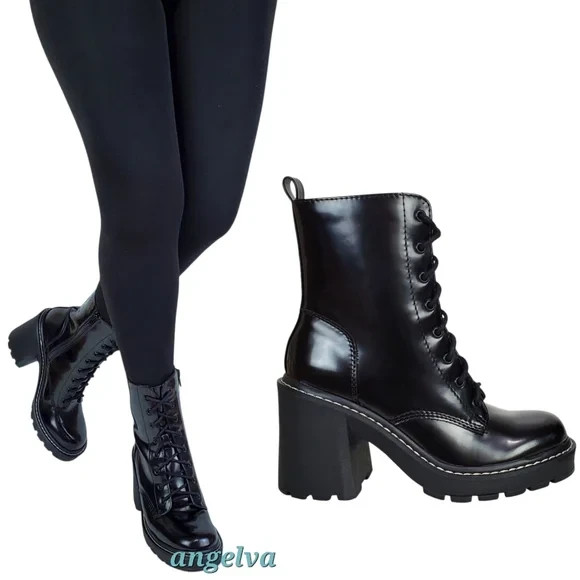 Madden girl Lion block heel platform boots black lace up zip chunky y2k gothic