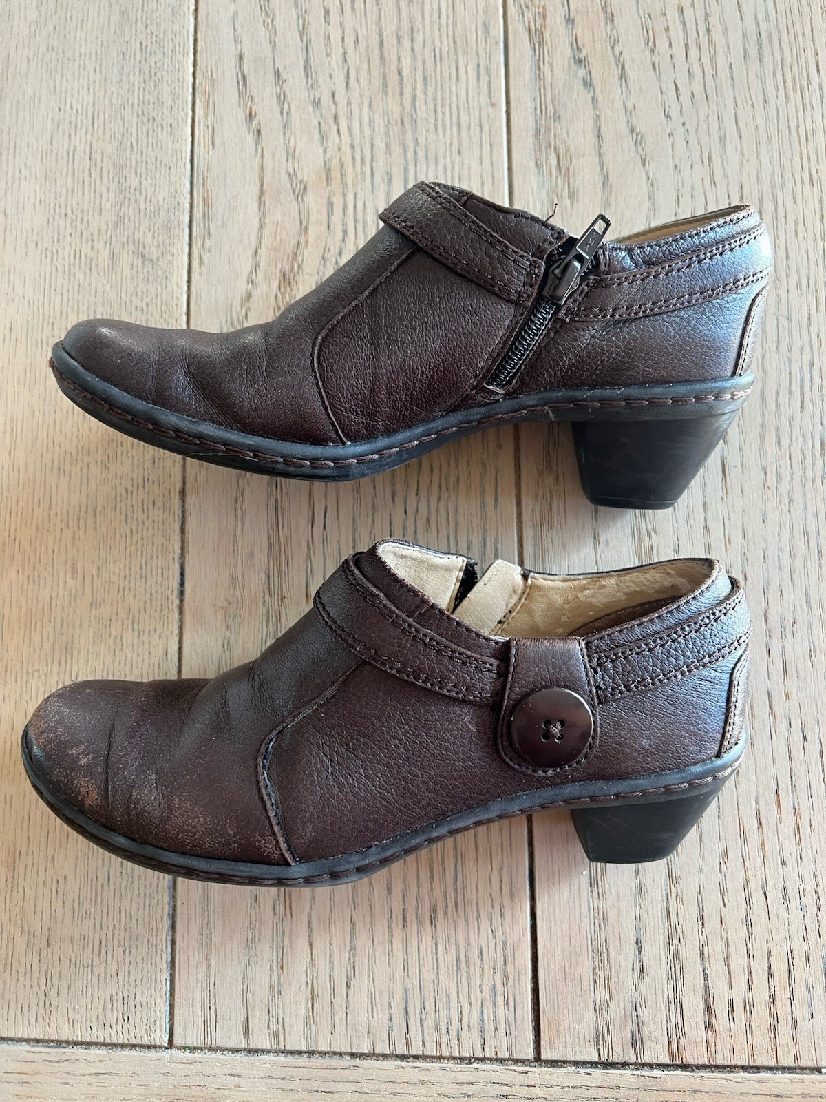 Strictly Comfort Savannah Brown Leather Side Zip Shoes 6.5 Block Heel