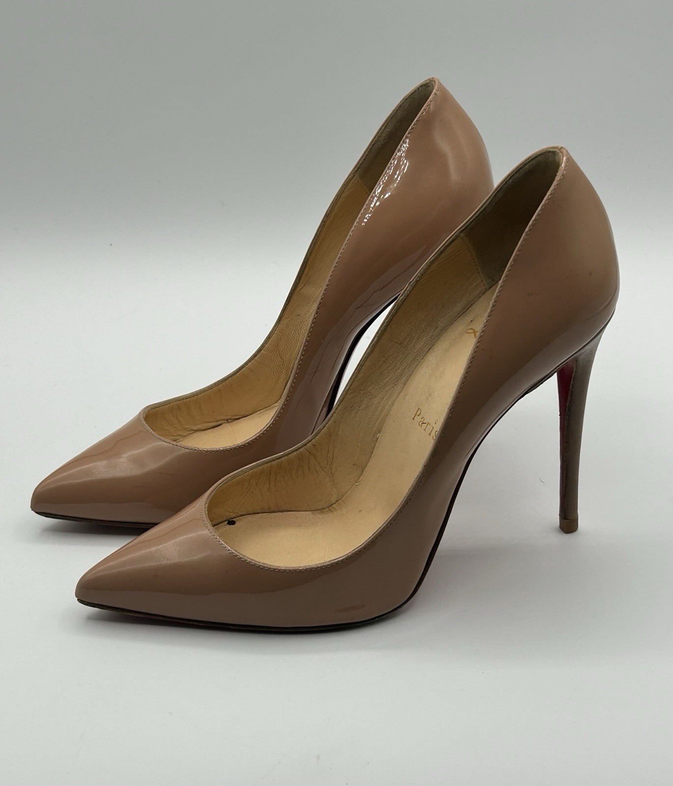 Christian Louboutin Pigalle Follies 100 Heels Pumps Nude Patent Leather 38, 8