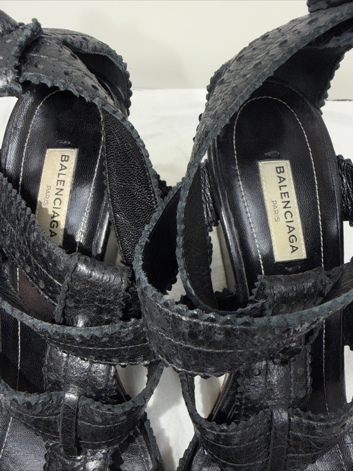 Balenciaga 39.5 Sandals Wedge Gladiator Caged Ankle Booties Covered Studs Poms