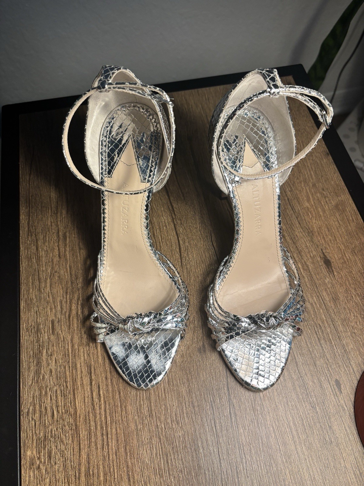Altuzarra Parker Silver Python Patent Leather Heels Sandals EU 39.5 US 9.5