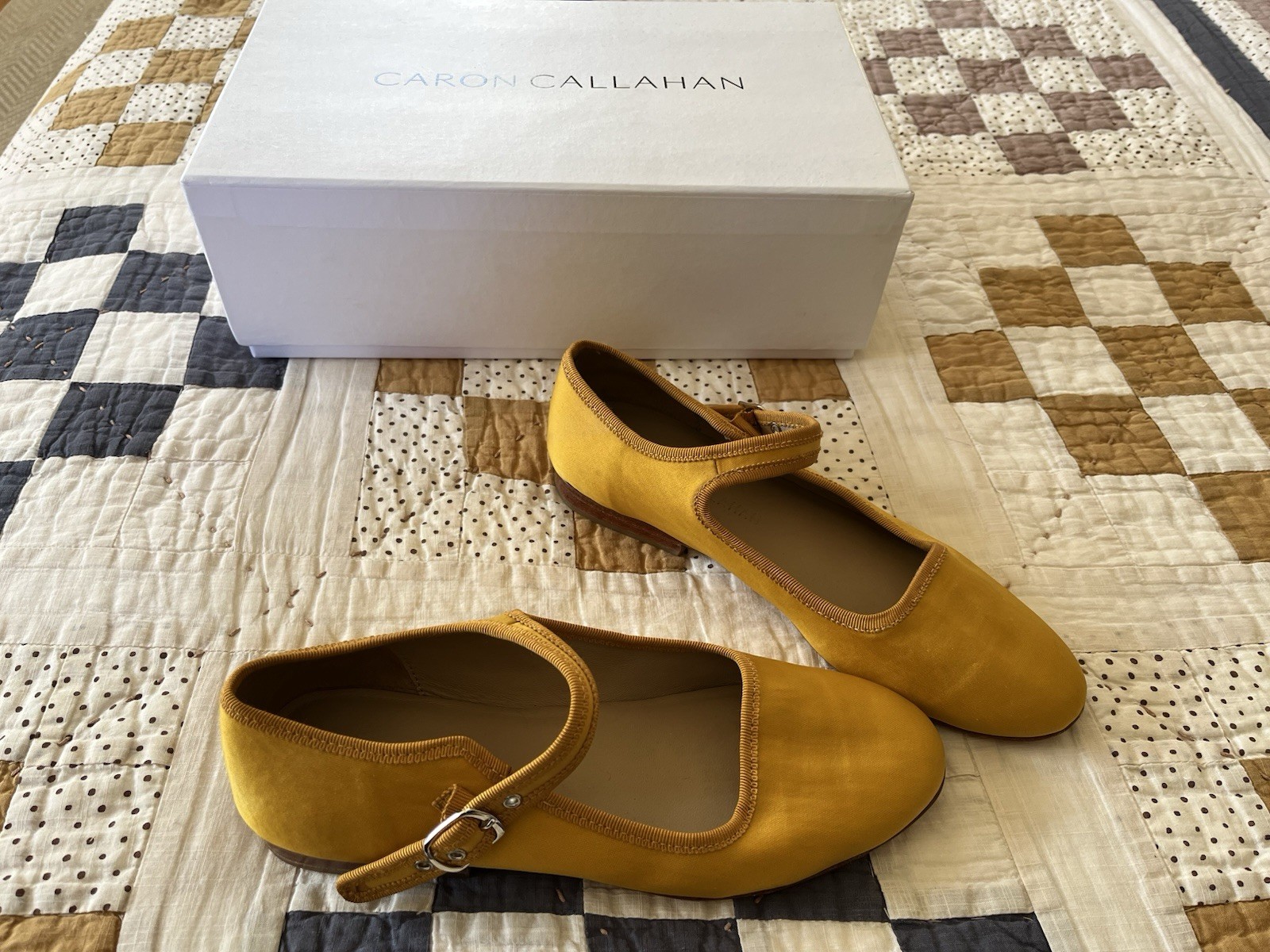 Caron Callahan Yellow Nylon “Ellie” Mary Jane Flats, 36 With Box