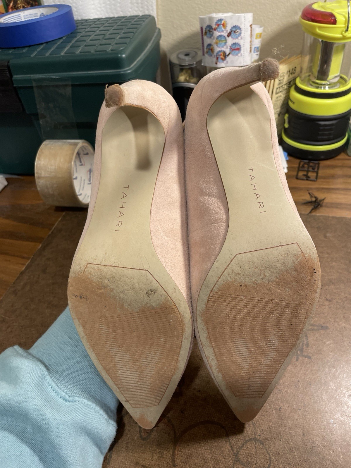 Tahari Nude Suede Heels Ankle Strap Pointed Toe Pumps Womens 8.5-9 Approx