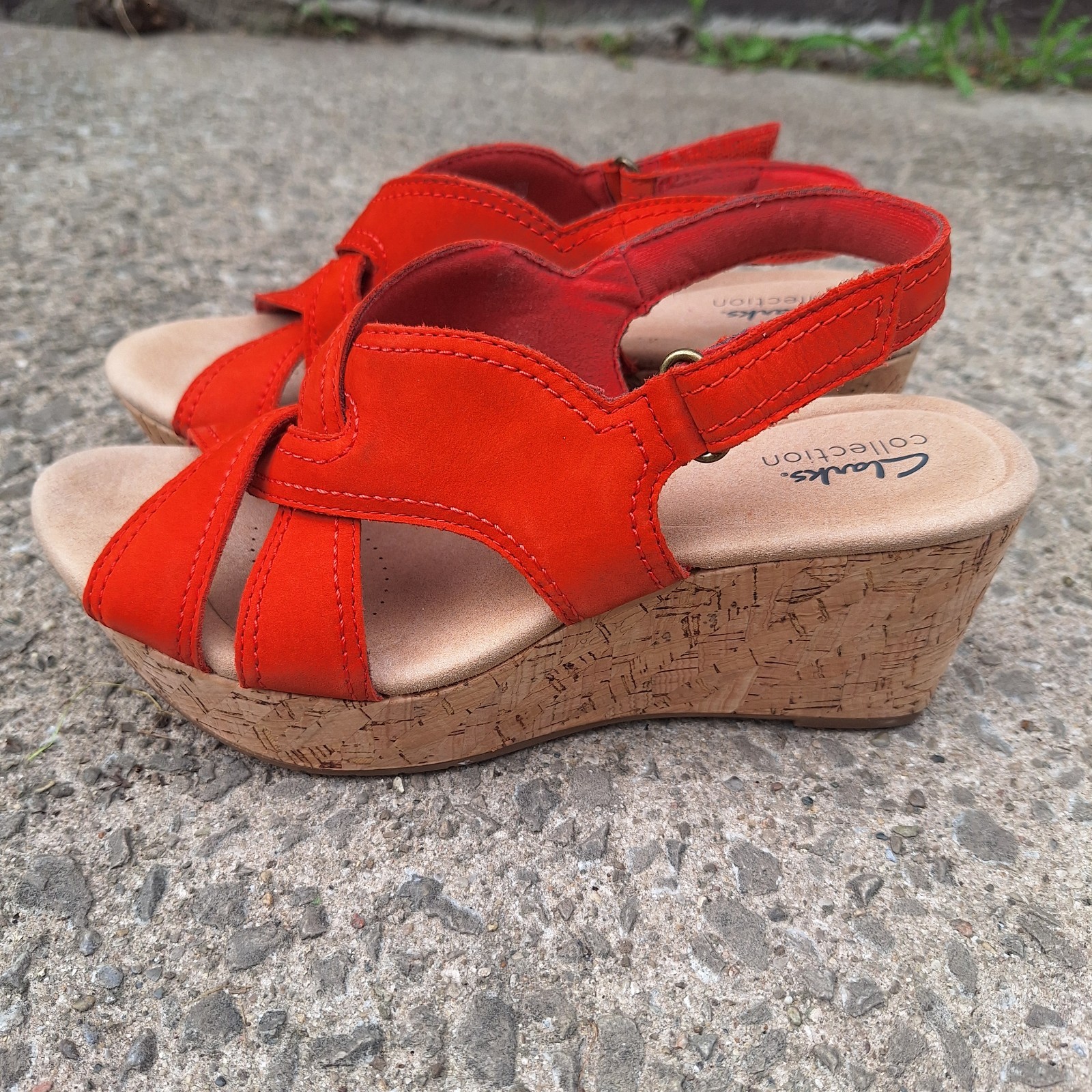 Clarks Collection Leather Cork Wedge Rose Erin 8 Festival Carnival Fair Mall Rat