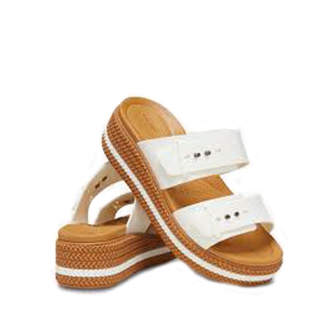 Crocs Brooklyn Woven Buckle Chalk White Platform Sandals Wedges Women 209978-OWV