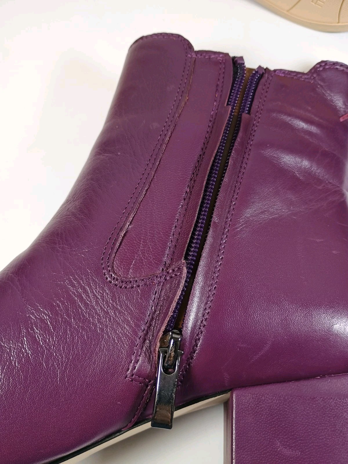 Franco Sarto Waxton Square Toe Block Heel Bootie Plum Purple Leather US 11M NWOB