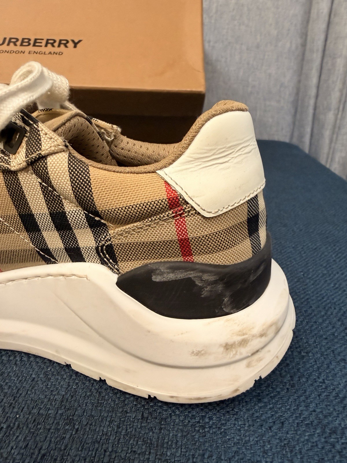 Burberry Regis Check Trainer Sneakers Beige/Black/White, Size 36