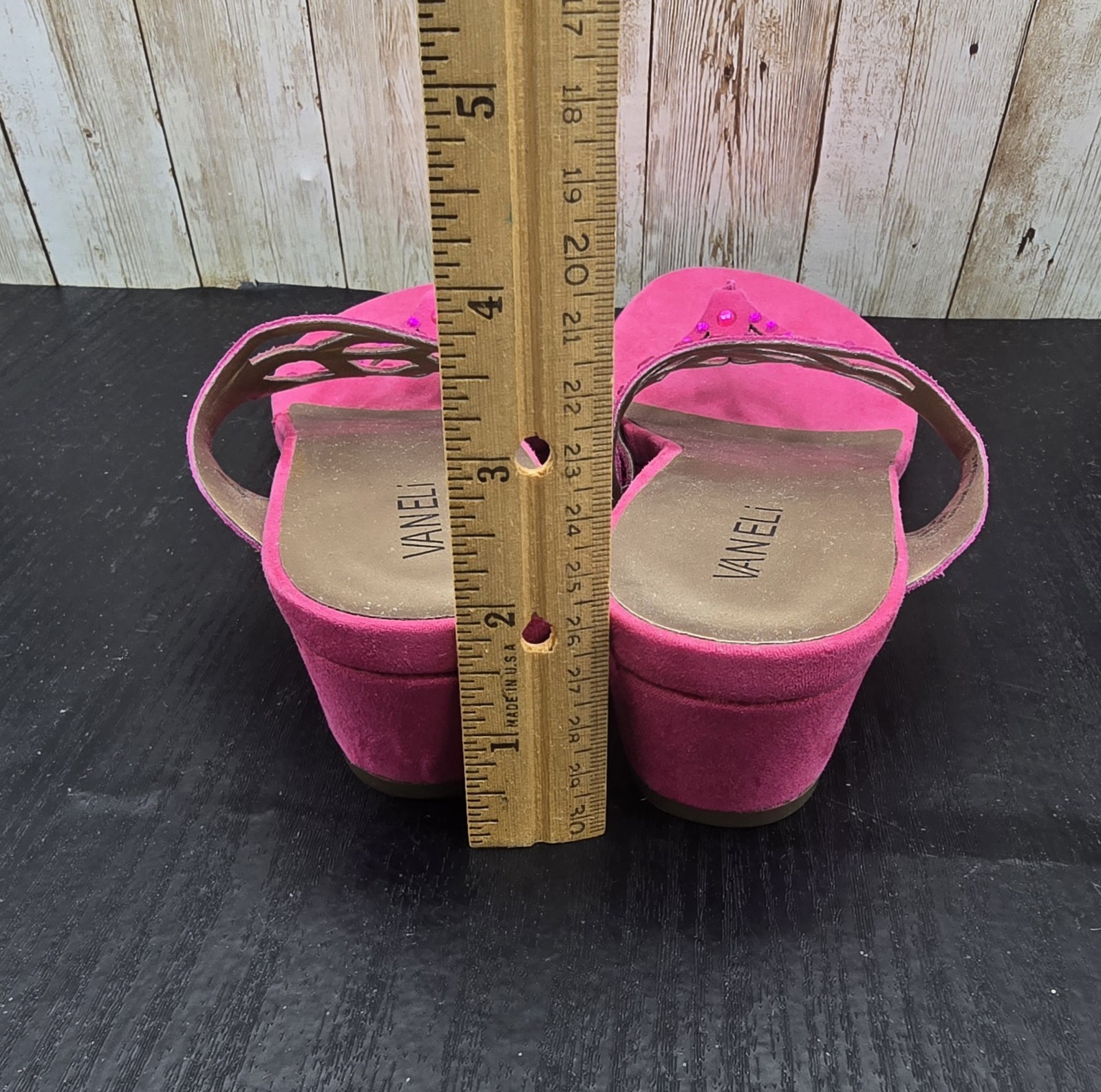 Vaneli Kate Barbie Hot Pink Suede Rhinestone Women’s Wedge Heel Sandals Size 11M