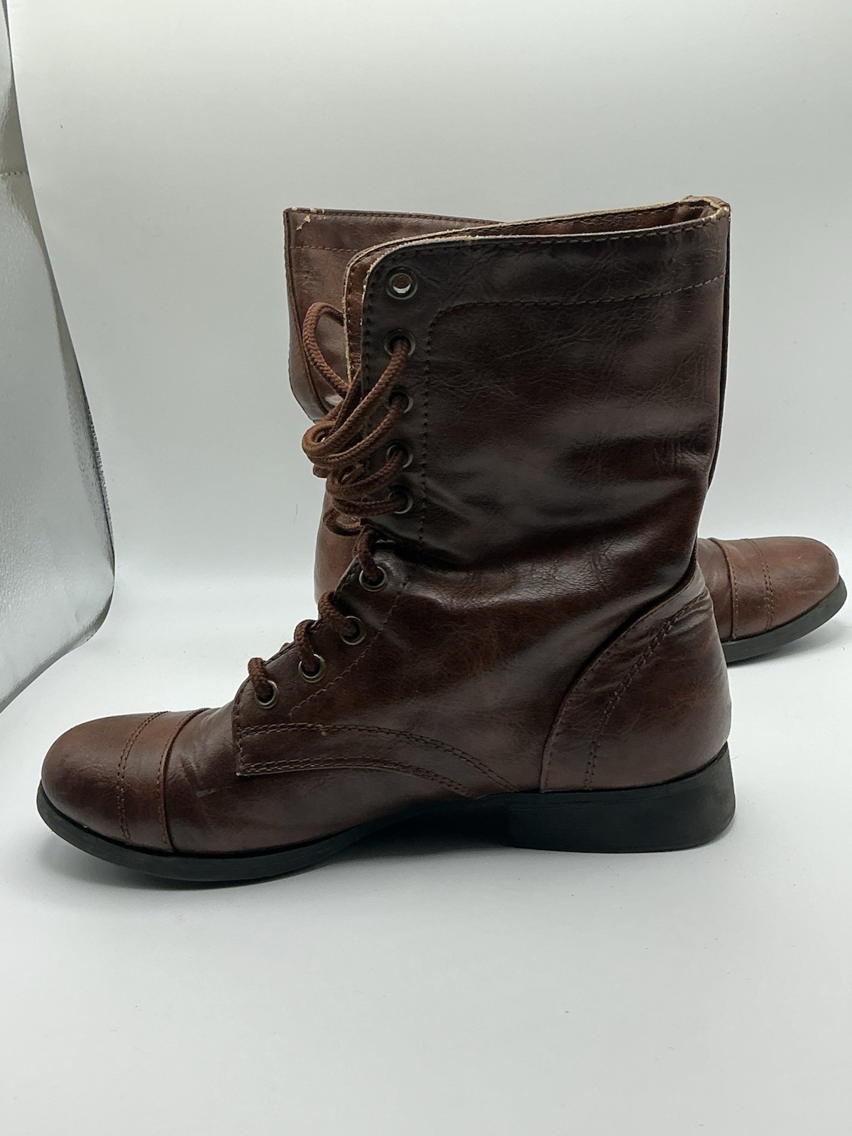 Trash Brown Lace Up Combat Boots Women’s 7 Synthetic Moto Style