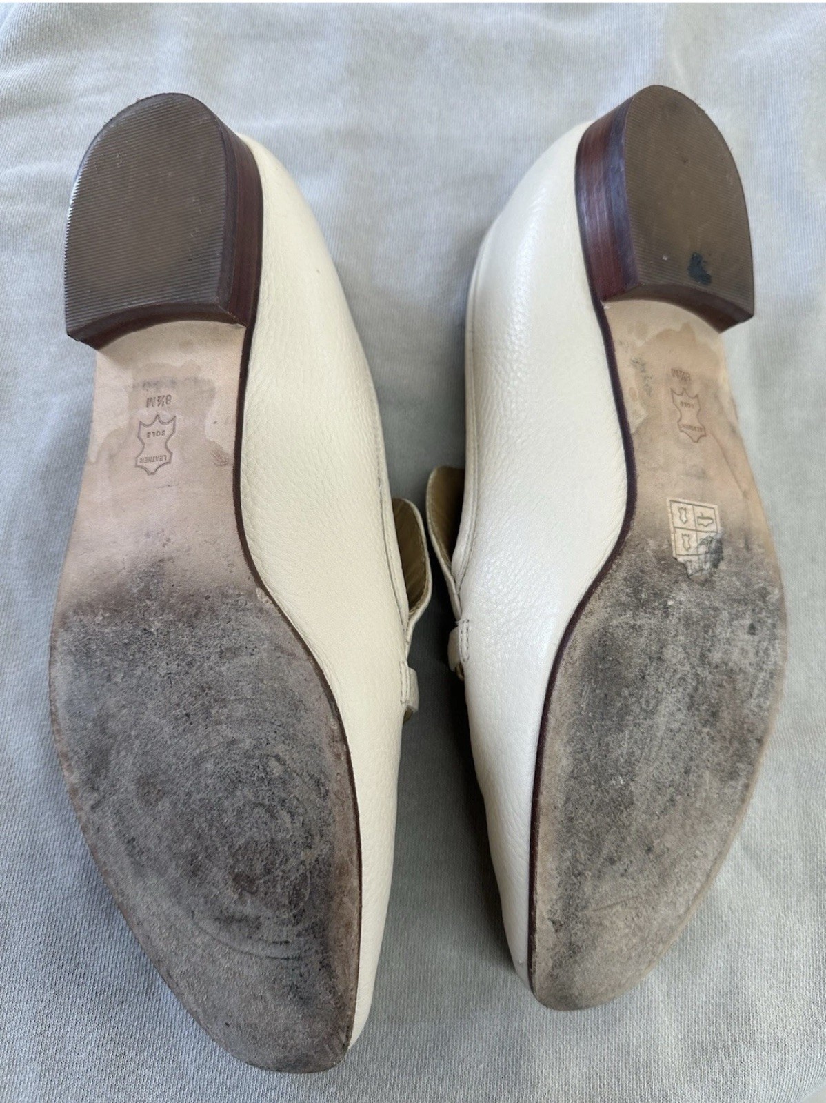 👓Tory Burch Jessa 100% Leather Loafers Light Cream/Gold Women’s 8.5 Horsehead