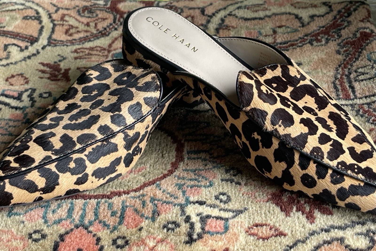 Cole Hann 7.5 Piper Leopard Print Calf Hair Mules