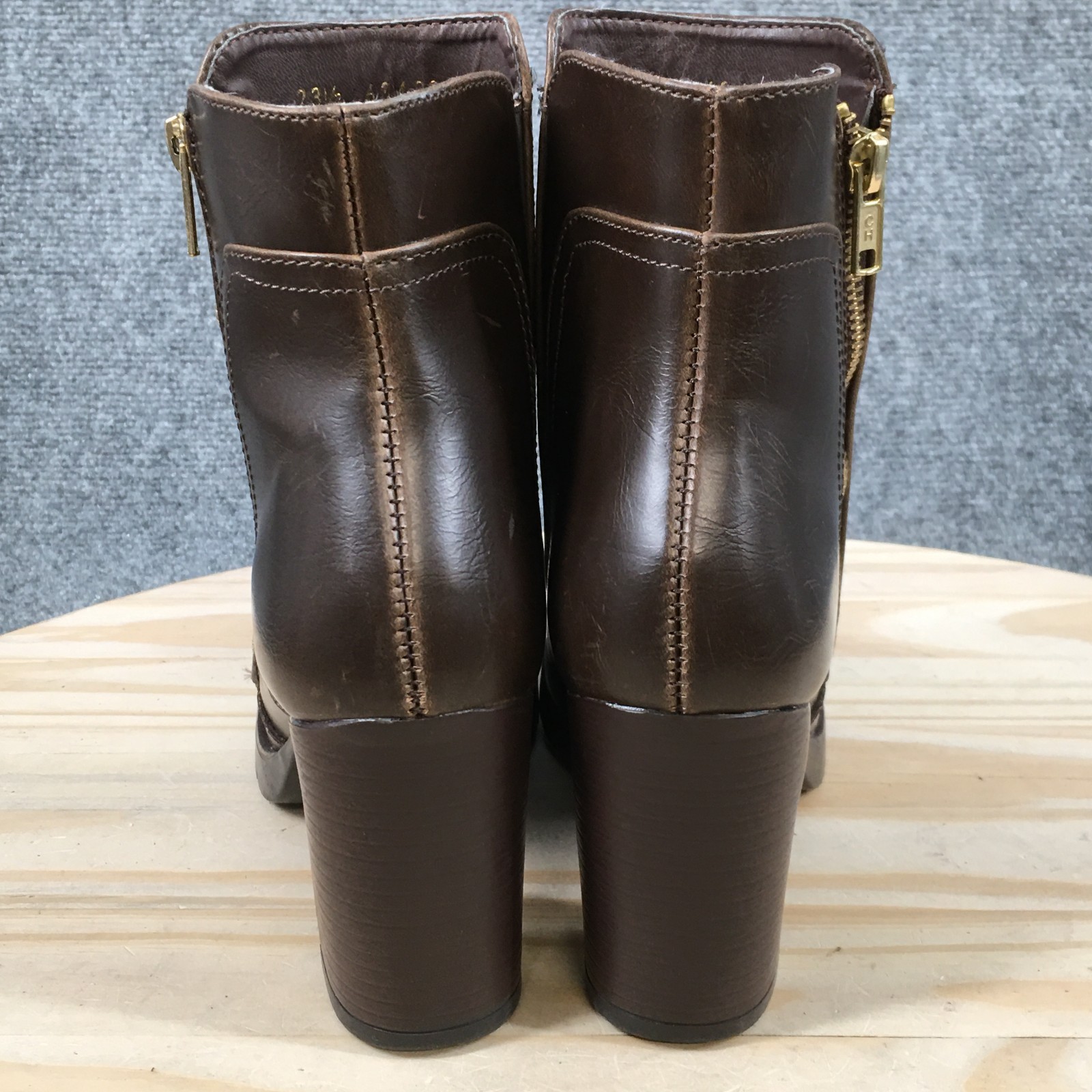 Dorothy Gaynor Boots Womens 23.5 US 6 Ankle Bootie Brown Side Zip Comfort Block