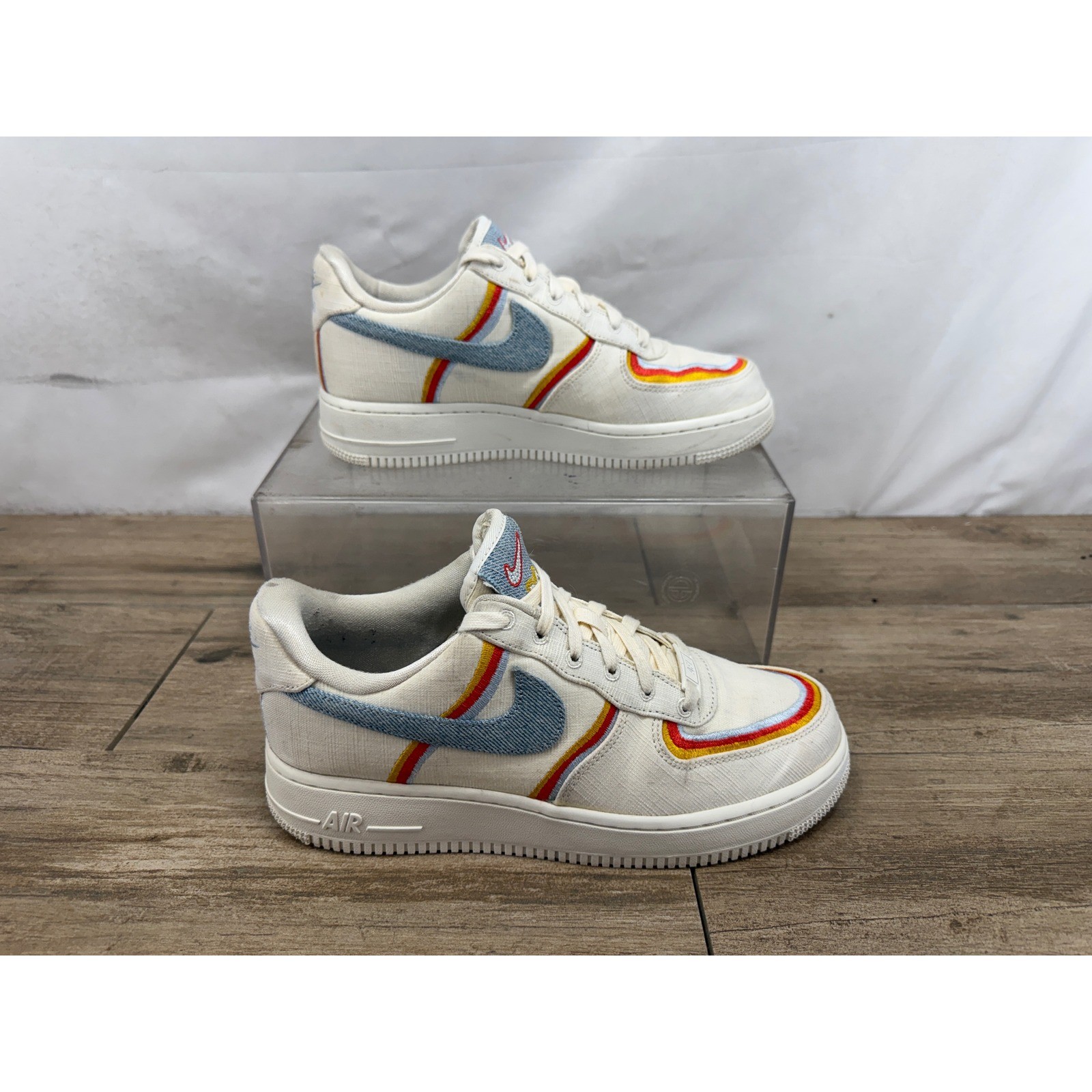 Nike Air Force 1 07 Low Sail Multi-Color Denim Swoosh DJ4655-133 Womens 8