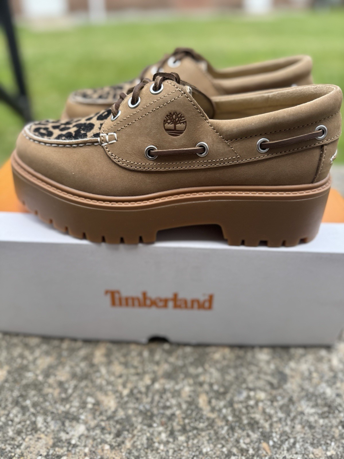 Timberland Stone Street Boat Shoe Beige Nubuck Animal Print Women’s 8 M