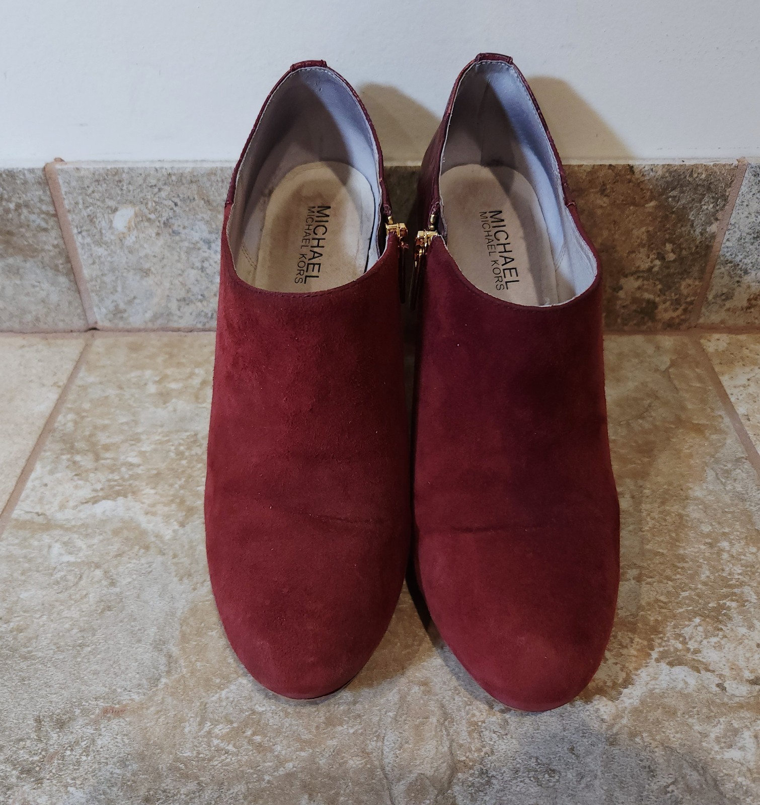 Michael Kors | Women’s 8 M Sammy Merlot Suede 3.25″ Heels Zip Ankle Booties EUC