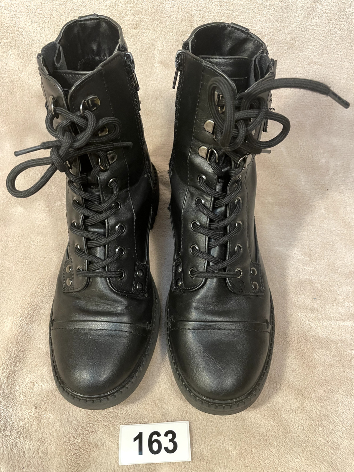 GBG Los Angeles Combat-Style Ankle Black Boots Size 7.5 M Zipper Buckle Lace-Up