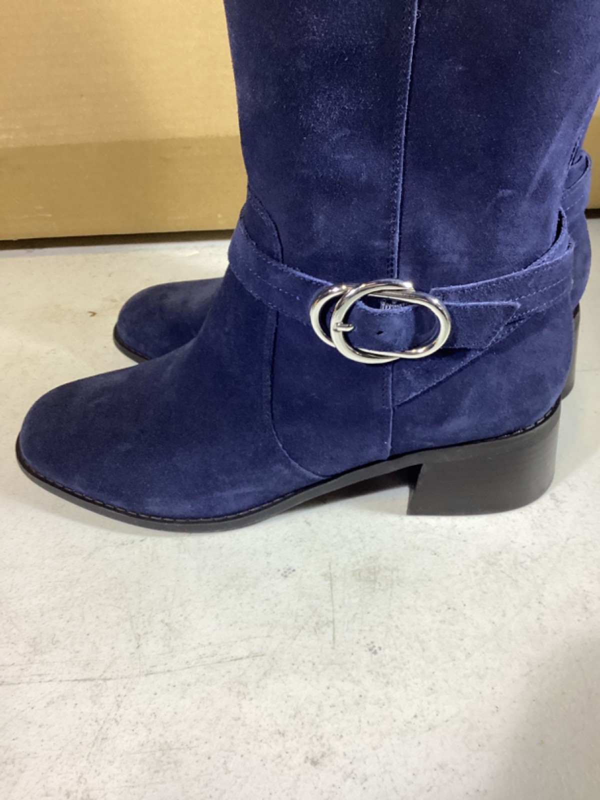 Marc Fisher Suede and Stretch Side Zip Knee-High Boots Navy Size 8.5M
