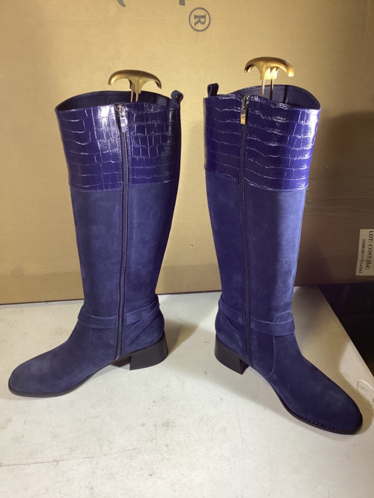 Marc Fisher Suede and Stretch Side Zip Knee-High Boots Navy Size 8.5M