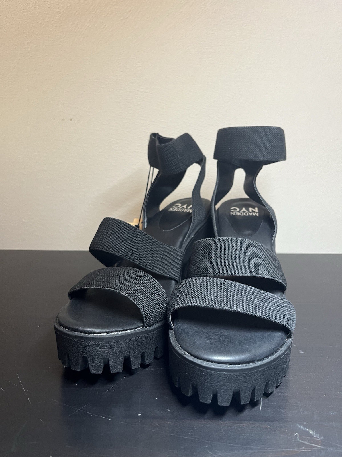 Madden NYC Lug Webbed Heel Sandal Black Women’s 10