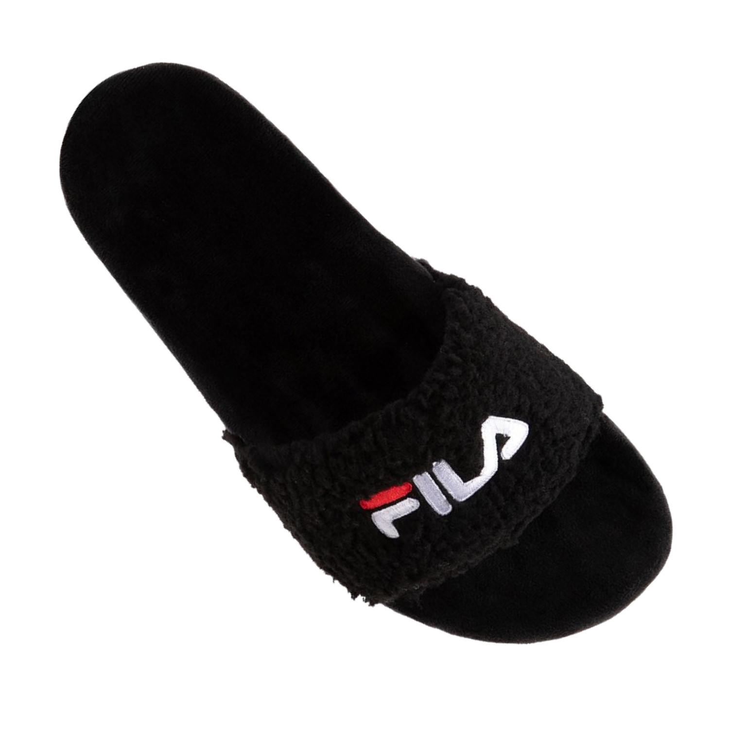 Fila Women’s Fuzzy Drifter Slide Sandal BLACK-Red-White Size 7, 8, 9, 10, New