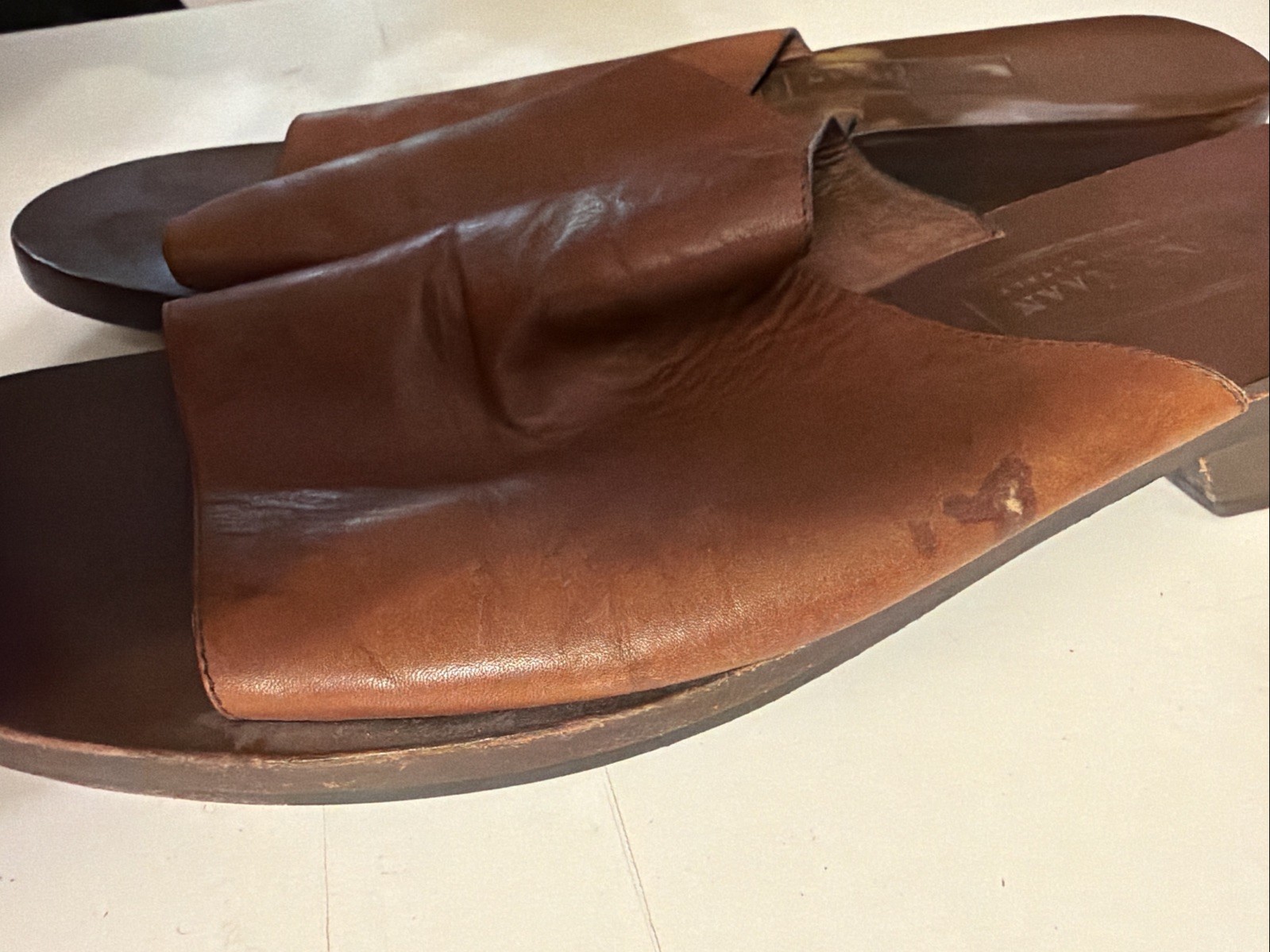 Cole Haan City Sandals Leather Slip On 9.5B Southwestern Beach Wood Q80