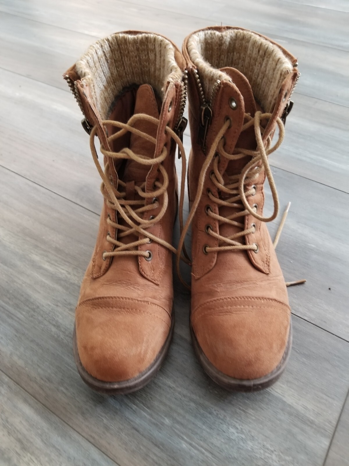 Rue 21 Etc! Ankle Boots, Light Brown Faux Leather & Fabric Top, Women’s 7/8 M