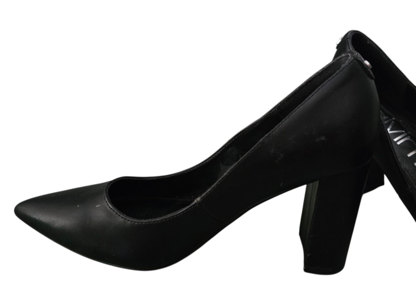 Calvin Klein Block Heel Sz 6M 3.25 in. Heel Black Faux Leather Pumps Col. Black