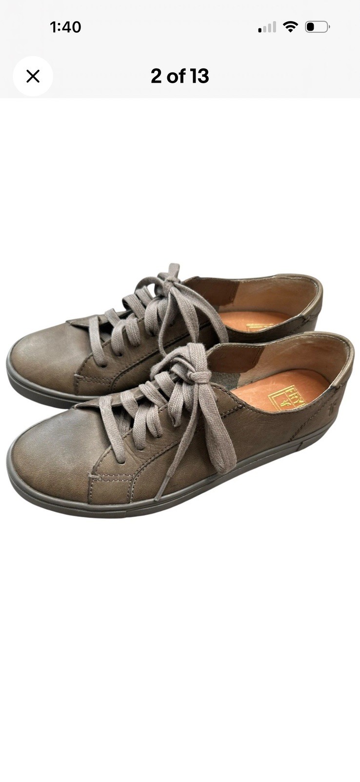 Frye Mindy Low Lace Sneakers Women’s 7 M Smoke Gray Taupe Leather Suede Shoes