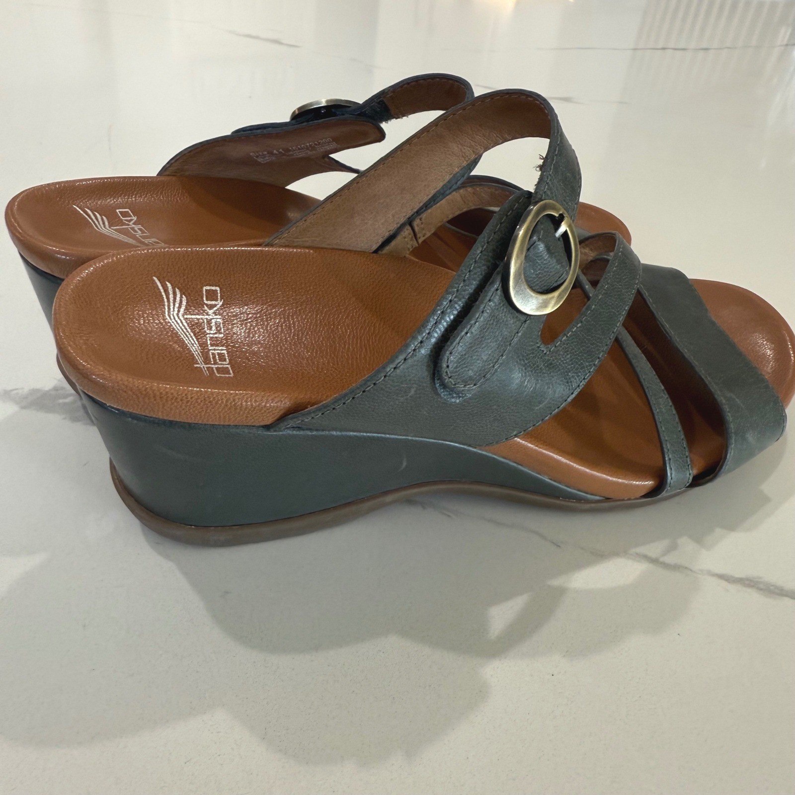 Dansko Ana Womens Gray Blue Leather Strappy Wedge Sandals Size 41 Shoes 10.5-11